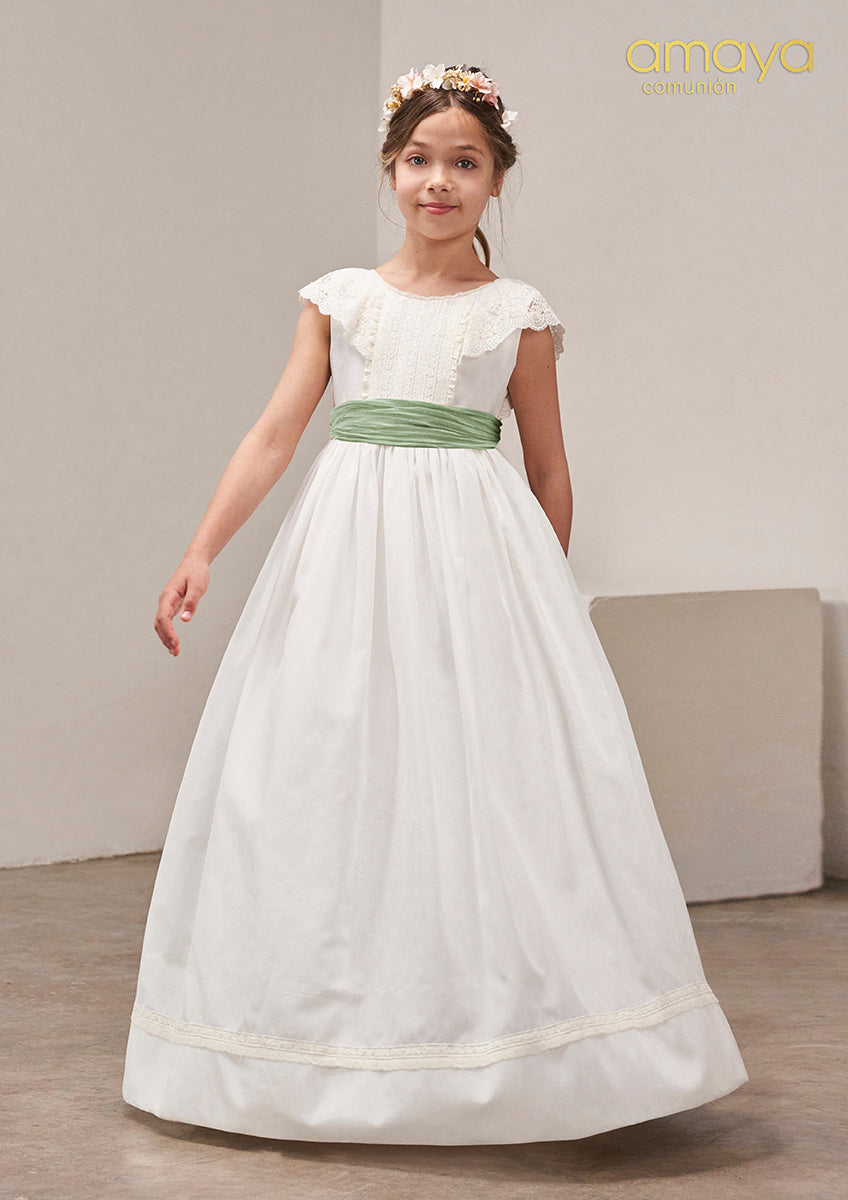 Vestido comunion en voile liso con peche amaya