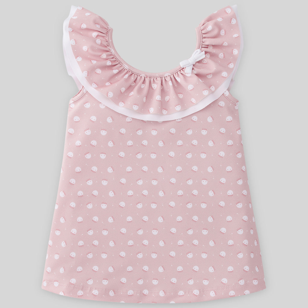 VESTIDO BEBE NIÑA ESTAMPADO MEDUSAS. COLOR ROSA TIZA. PAZ RODRIGUEZ