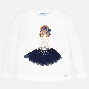 Camiseta manga larga aplique princesa niña