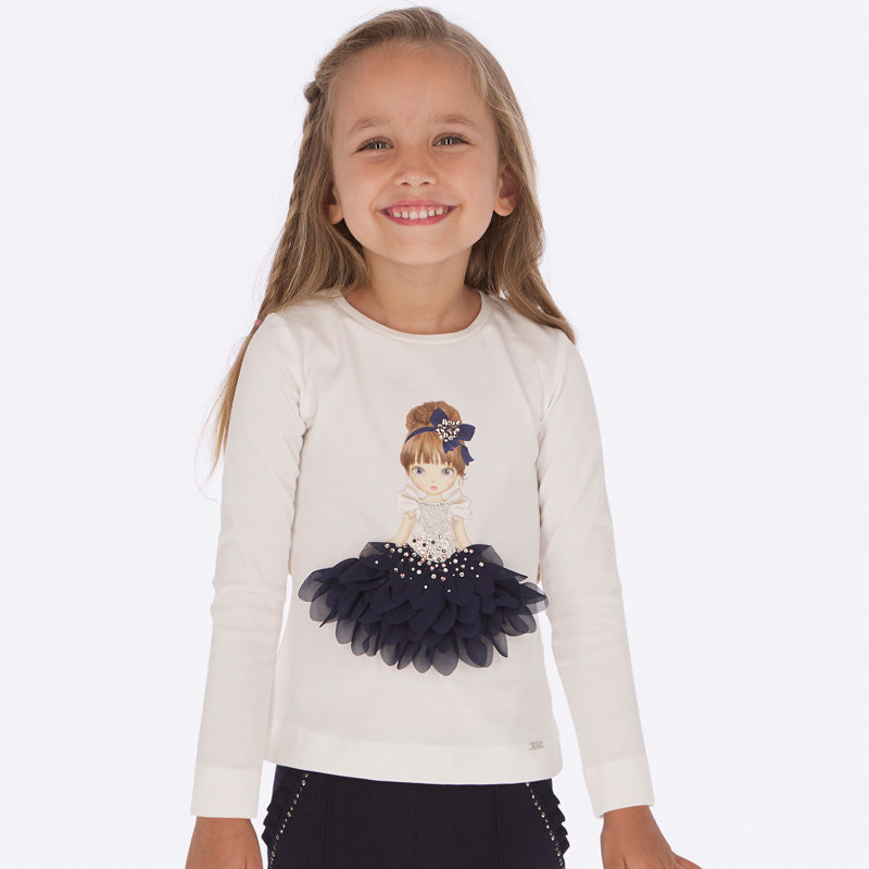 Camiseta manga larga aplique princesa niña