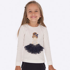 Camiseta manga larga aplique princesa niña