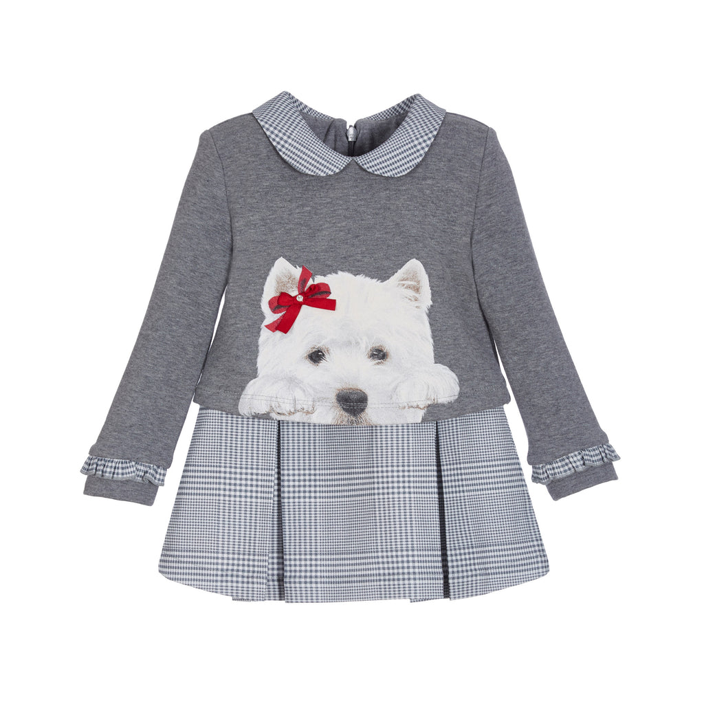 Vestido gris niña aplicacion perrito