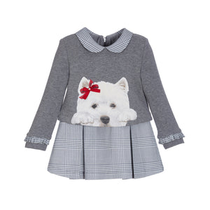 Vestido gris niña aplicacion perrito