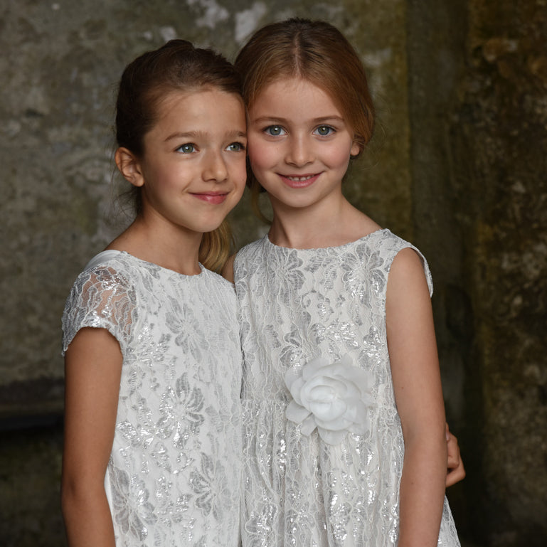 Vestido brocado plata