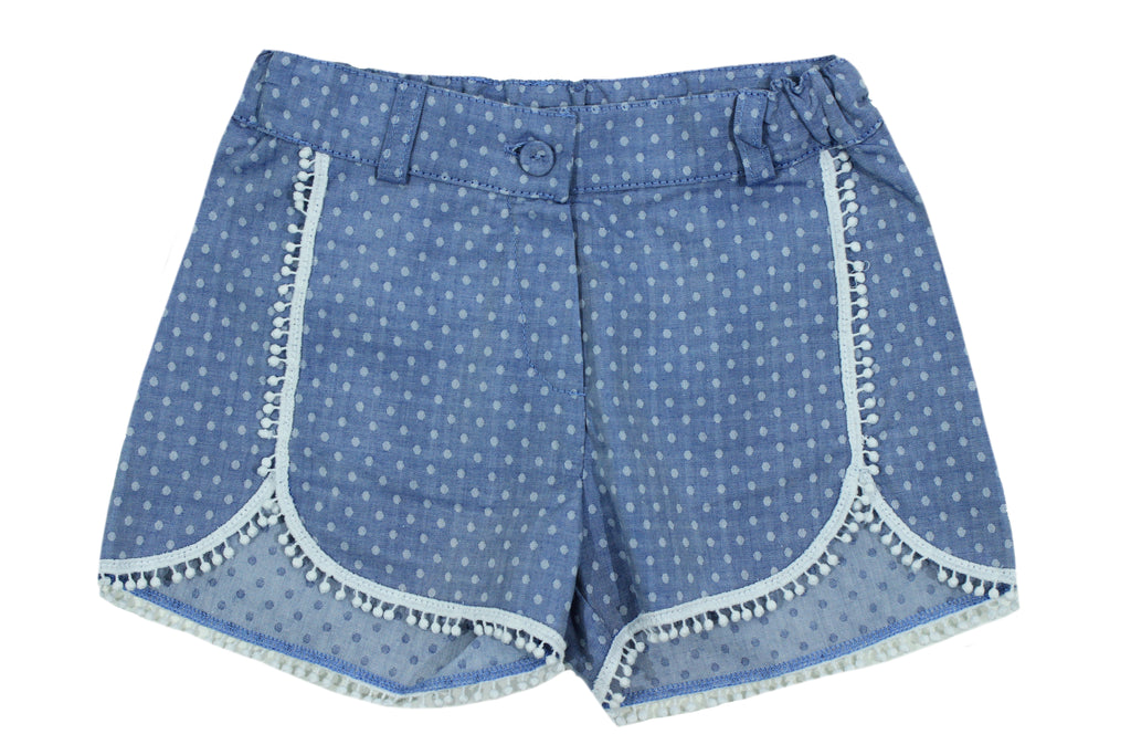 Short de verano niña azul añil y topitos con detalle puntillita blanca"True blue" de  Dr Kid