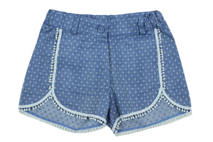 Short de verano niña azul añil y topitos con detalle puntillita blanca"True blue" de  Dr Kid