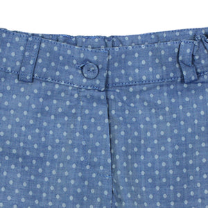 Short de verano niña azul añil y topitos con detalle puntillita blanca"True blue" de  Dr Kid