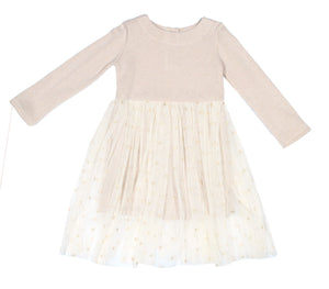 Vestido de algodón afelpado de Magil rosa palo con falda de tull bordado con estrellas