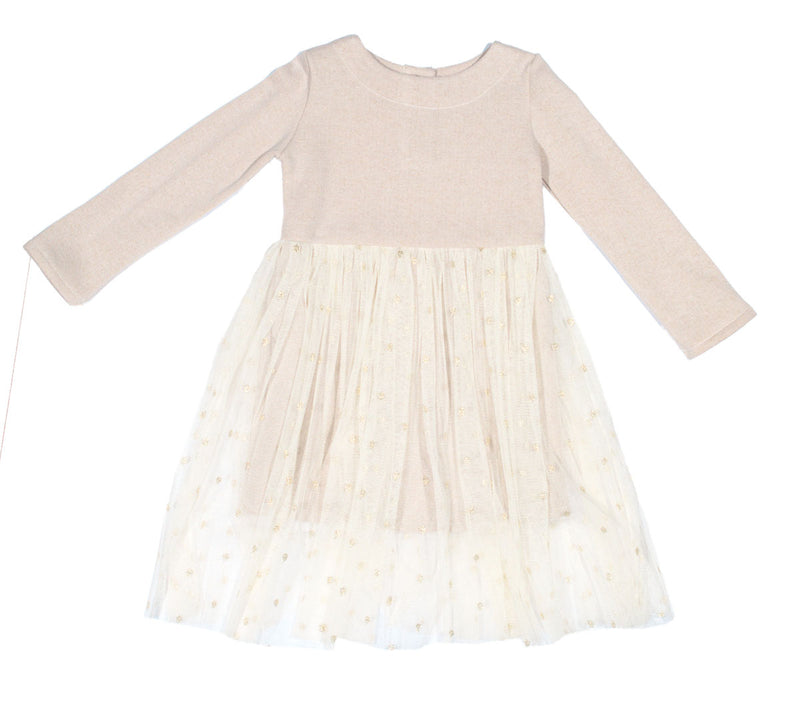 Vestido de algodón afelpado de Magil rosa palo con falda de tull bordado con estrellas