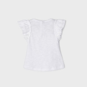 Camiseta blanca ECOFRIENDS manga volante bebé niña. Mayoral