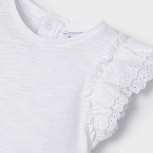 Camiseta blanca ECOFRIENDS manga volante bebé niña. Mayoral