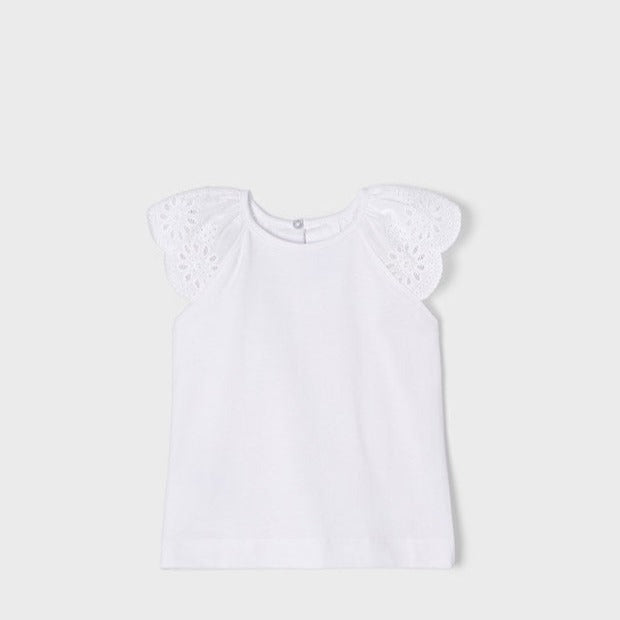 Camiseta tirantes blanca bordados ECOFRIENDS niña. Mayoral
