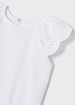 Camiseta tirantes blanca bordados ECOFRIENDS niña. Mayoral