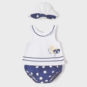 Conjunto short y gorro ECOFRIENDS PLAY WITH recién nacida niña. Mayoral