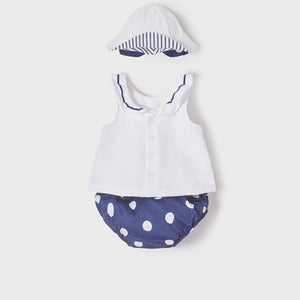 Conjunto short y gorro ECOFRIENDS PLAY WITH recién nacida niña. Mayoral