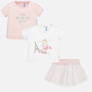 Conjunto camisetas y falda tul bebé niña
