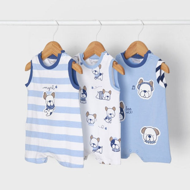 Set 3 pijamas cortos punto "Dream Blue" ECOFRIENDS nacido niño Mayoral